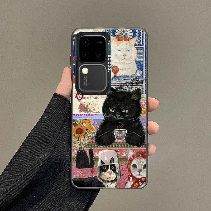 For Samsung Galaxy S25 S22 Ultra Plus S21 FE S24 S23 Ultra Plus FE Laser Phone Case Funny Cat Pattern Collage Shockproof Covers