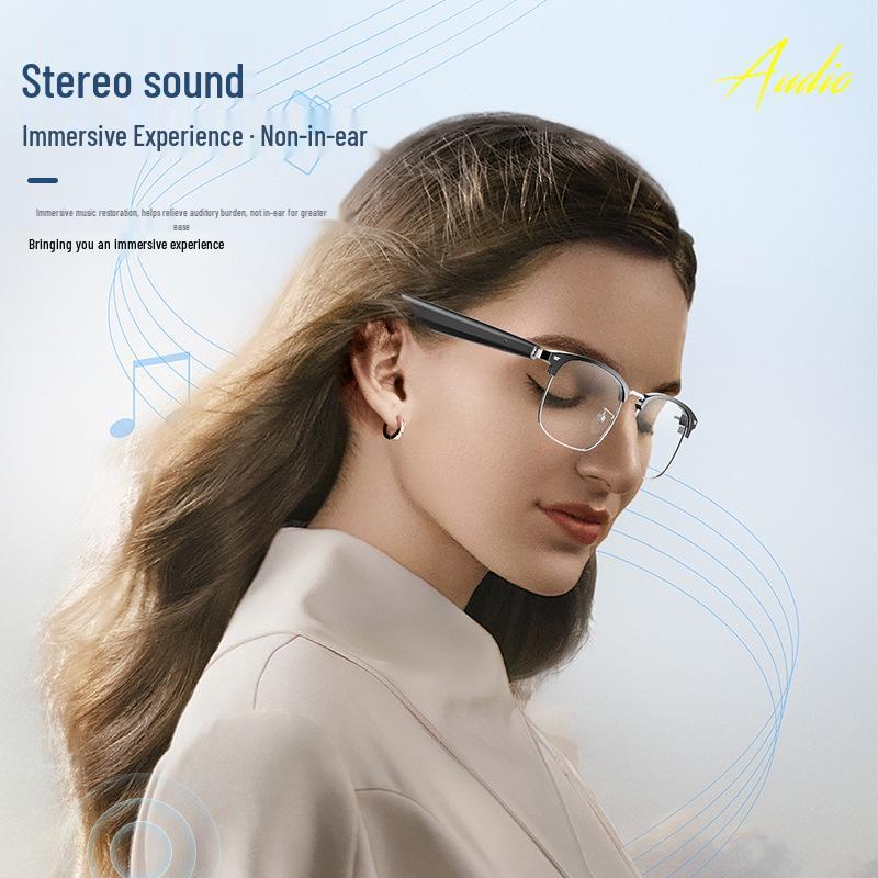 AI Smart Bluetooth Glasses: Gold Open-Ear, Anti-Blue Light, Translation, Calls, Music