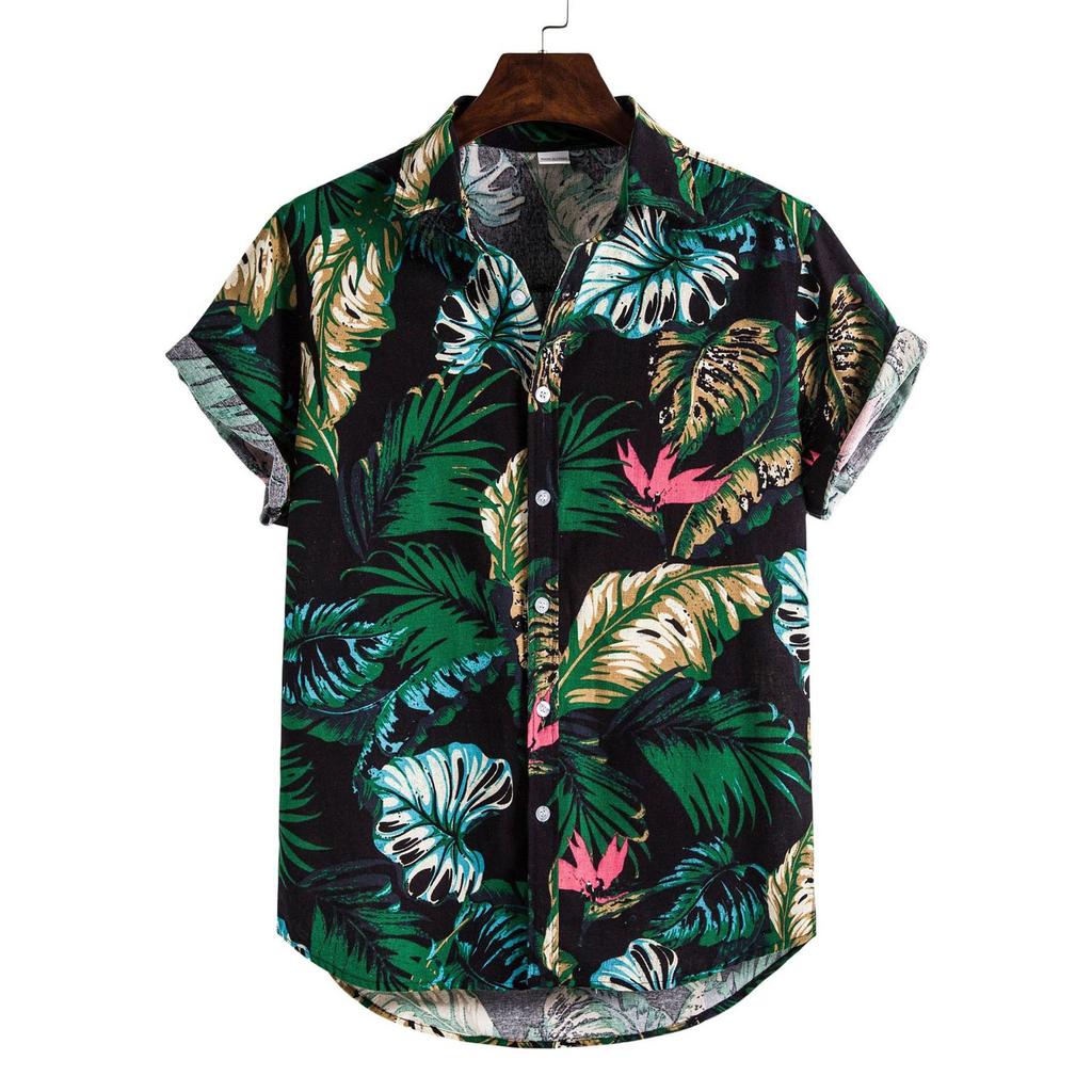 Men'S Hawaiian Print Shirt Mens Summer Fashion Casual Print Seaside Beach Shirt Shirt Short Sleeve