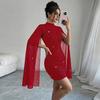 Women's Glitter Cloak Sleeve Mini Dress Sexy Mock Neck Cocktail Party Dress Going Out Wedding Guest Dress