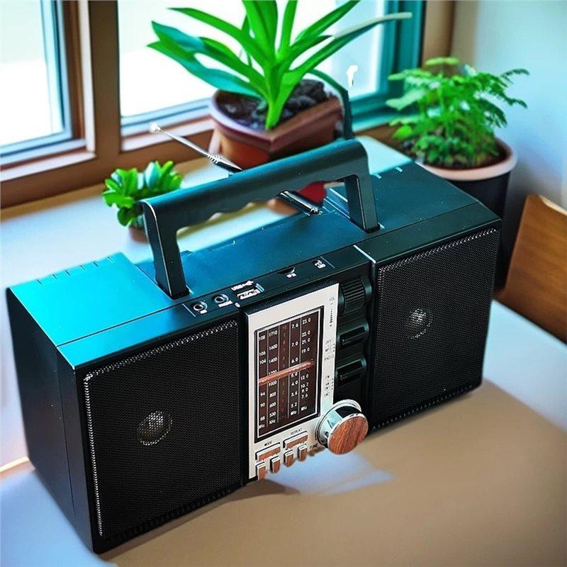ABUO-Retro-Stil Vollband FM/AM/SW1-2 4-Band-Empfänger Karte Tragbares wiederaufladbares Radio Bluetooth-Lautsprecher USB TF MP3-Player US P