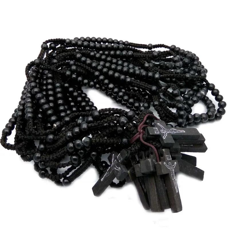 8mm Wooden Beads Rosary, Handcrafted Wooden Beads, Orthodox Catholic Cross Necklace, Wooden Braided Rope, Spiritual Prayer Gift