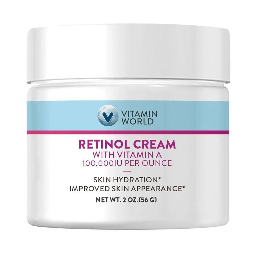 Vitamin World Retinol Cream 100,000 IU 56.7g 2 oz, Gentle Retinol Night Cream for Face, Retinyl Palmitate and Dual Vita