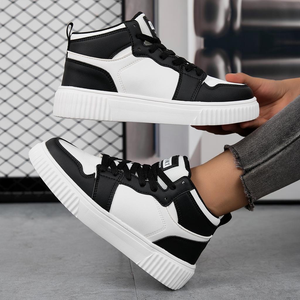 Spring Summer Fashion Red High-Top Shoes Couple Comfortable Pu Leather Casual Sneakers Man Flat Versatile Hip-Hop Shoes For Men