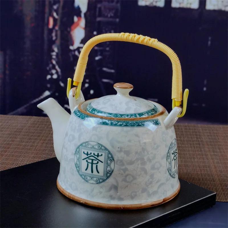 Ceainic din porțelan de uz casnic Oală din ceramică de mare capacitate cu apă rece Oală mare din porțelan, albastru și alb, cu mâner cu buclă