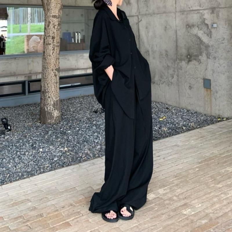 

Shirt Top Loose Sense Suit Women s Summer Fashion Casual Wide-leg Pants Two-piece Suit XS чорний