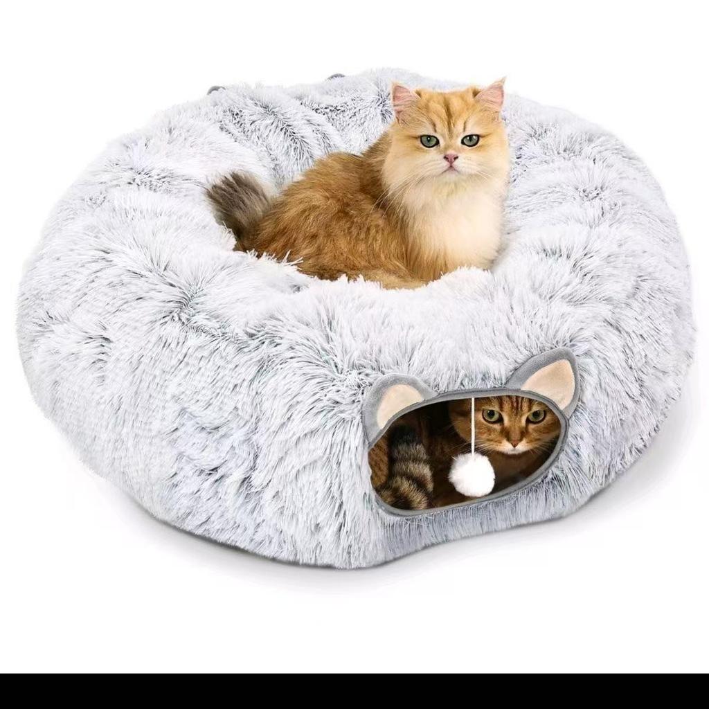 Foldable Plush Cat Tunnel Bed – All-Season Warm Nest for Kittens