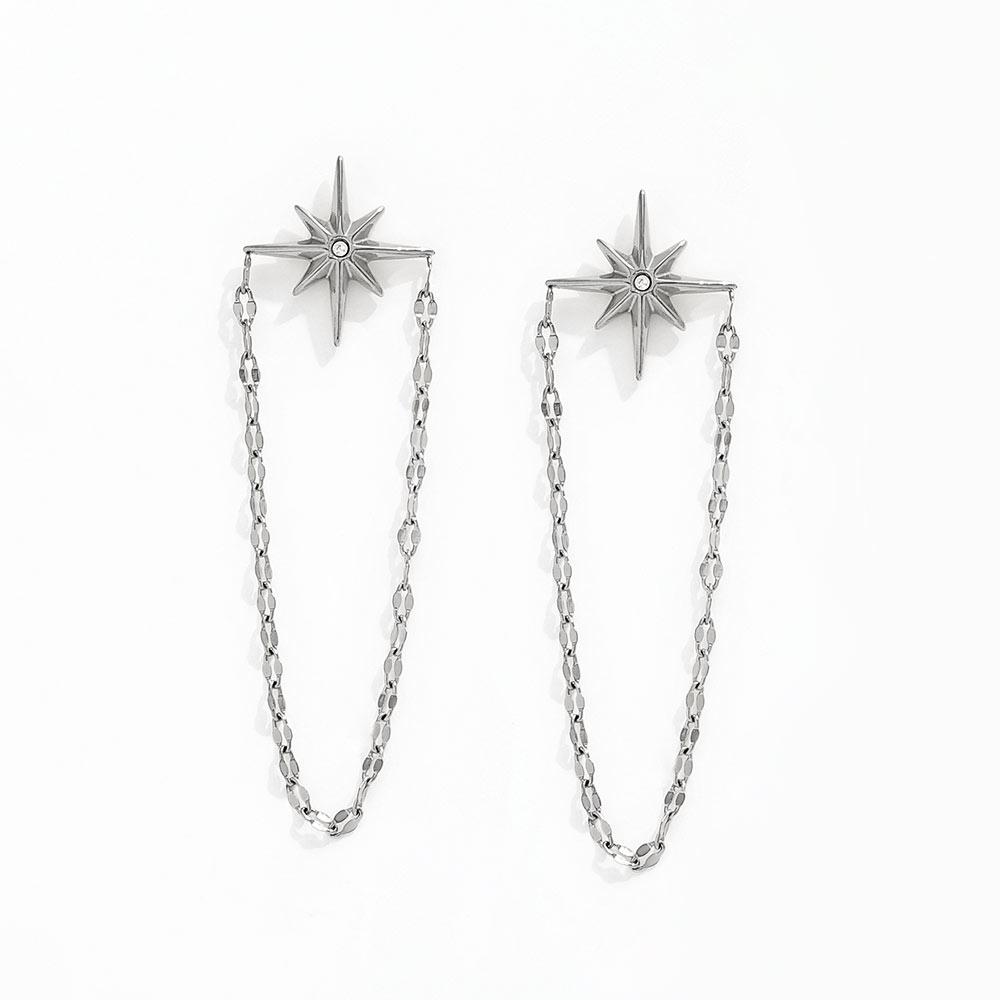 New Vintage 18k Gold Plated Stainless Steel Star Burst Zirconia Lip Chain Tassel Stud Earring Dainty Geometric Jewelry for Women