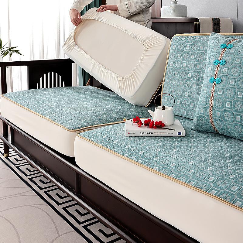 Sofa Cover Non-Slip All Wrapped Cover Chinese Three-Seat Solid Wood Sofa Cushion Four Seasons Universal Sofa Cushion