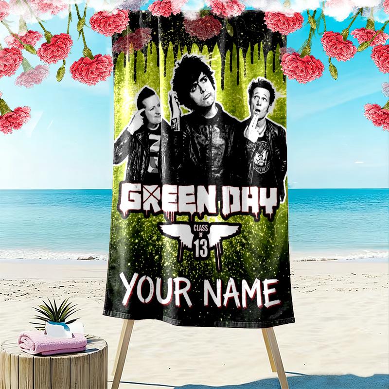 Name Custom Band Green Day Print Beach Towel, Large Soft Quick Dry Towel for Beach Camping Swimming