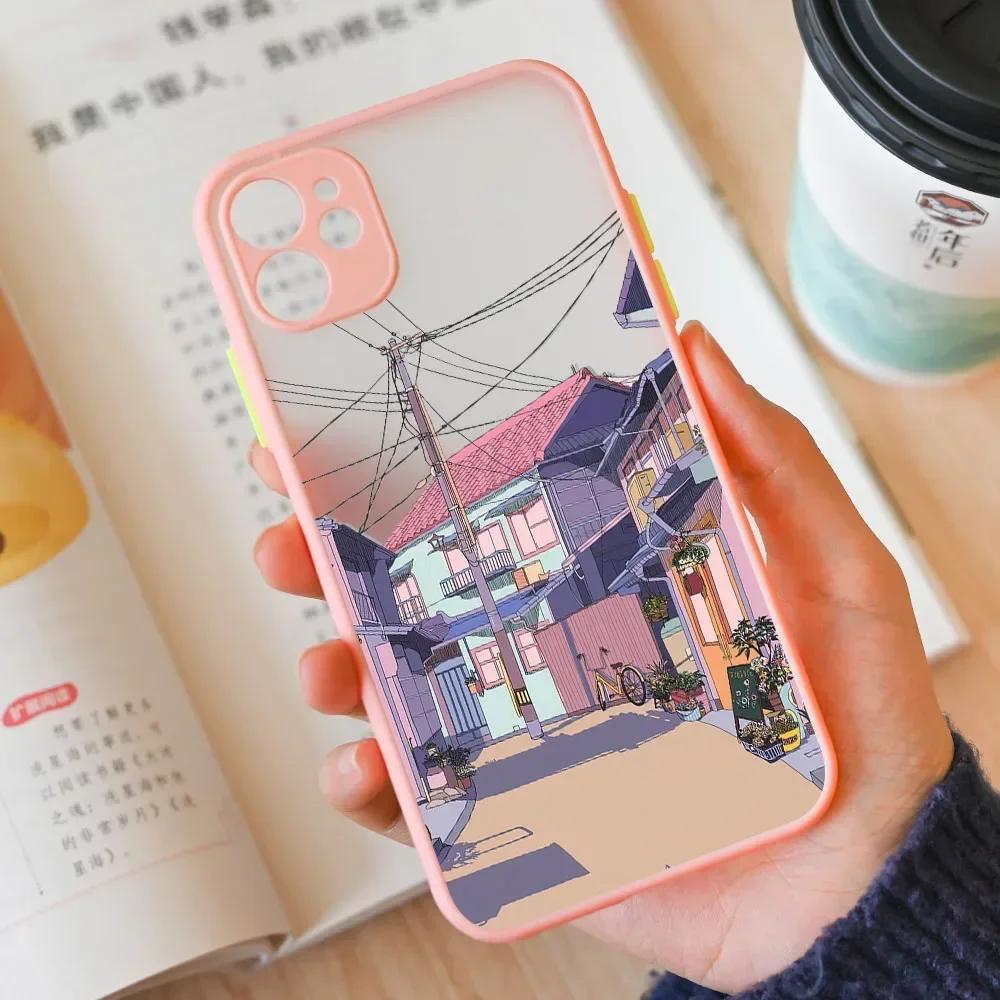 

Japanese Anime Scene Aesthetic House Phone Case For iPhone 15 16 13 14 12 11 Pro Max Plus Mini SE 7 8 Clear Hard Covers Shells iPhone 16Plus