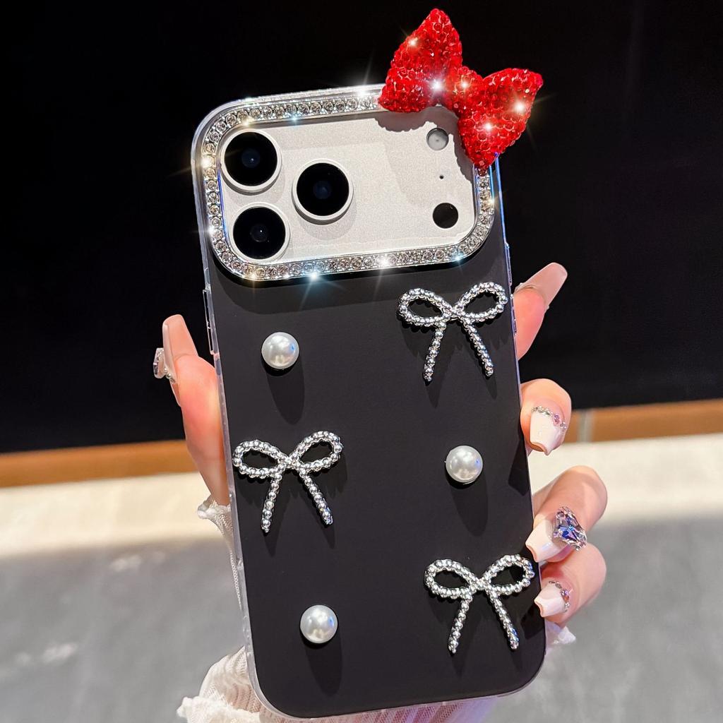 Japan and Korea IMD for iPhone17Promax mobile phone case Apple 16Pro pearl 15 bow case