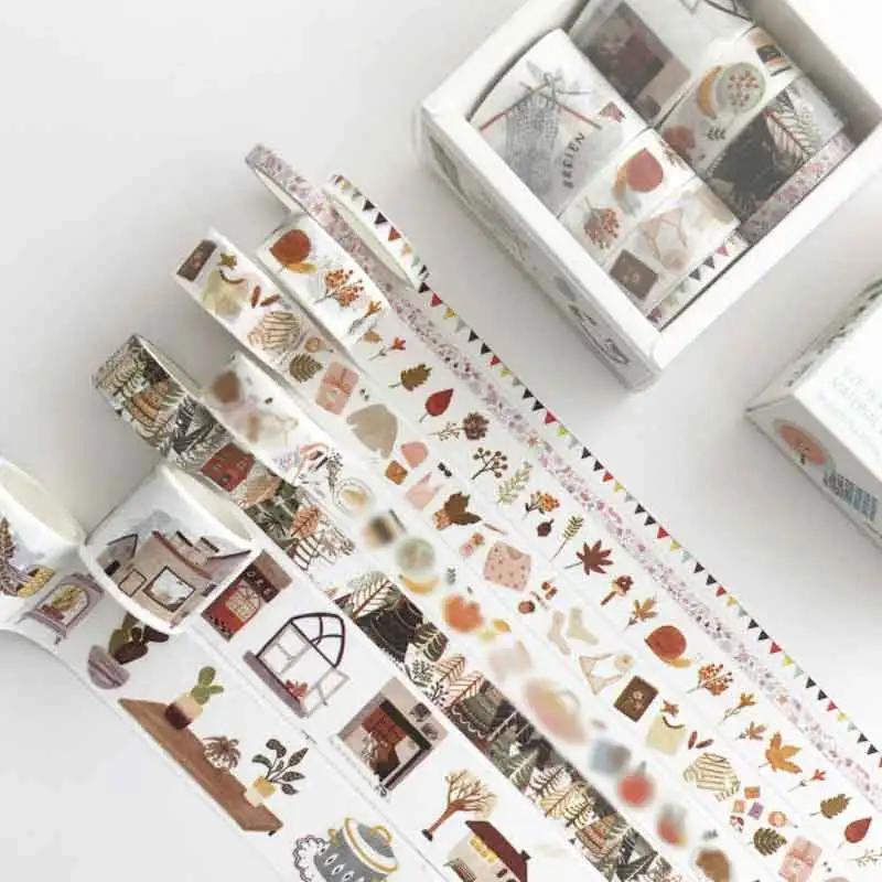 

8 рулонів на коробку Зелена рослинна прикраса Журнал DIY Скрапбукінг Милі наліпки-щоденники Бирки Маскувальна стрічка Канцелярська стрічка