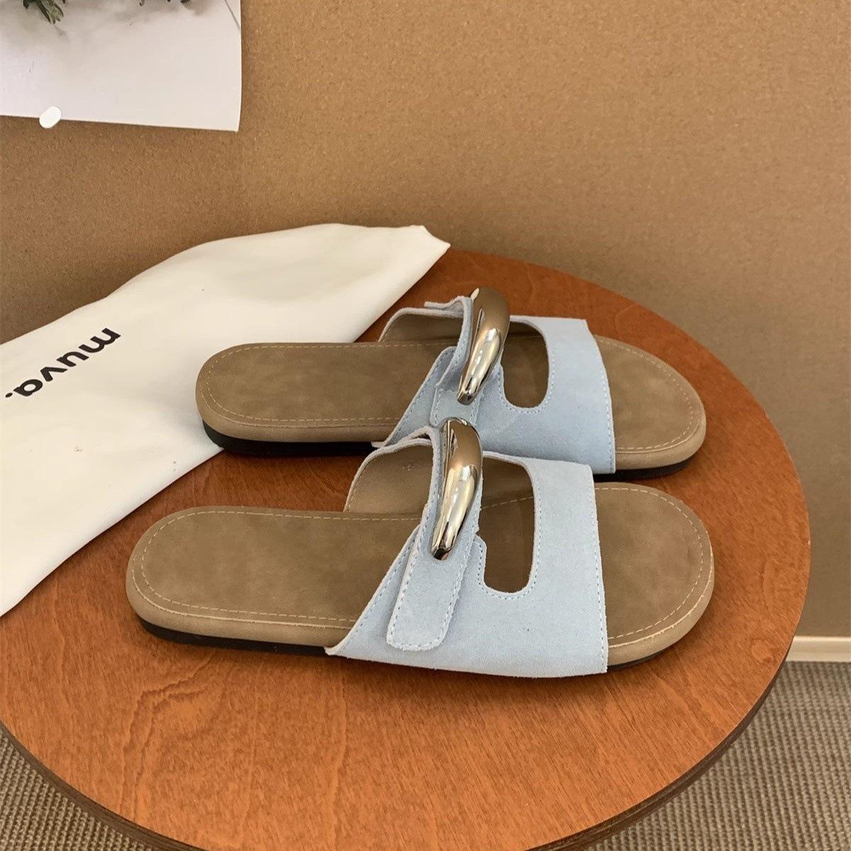 

Дизайнерские нишевые туфли на плоской подошве, туфли-однословки, женская обувь, обувь для улицы, пляжная обувь, сандалии 40 синий