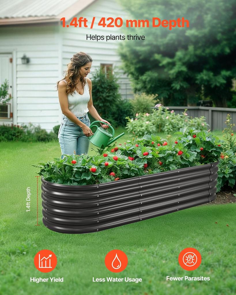 Metal Raised Garden Bed, 2.0 X 0.6 X 0.4 M Oval Outdoor Galvalume Planter Garden Box, Open Bottom Design, Large Planter Raised Bed for Growing