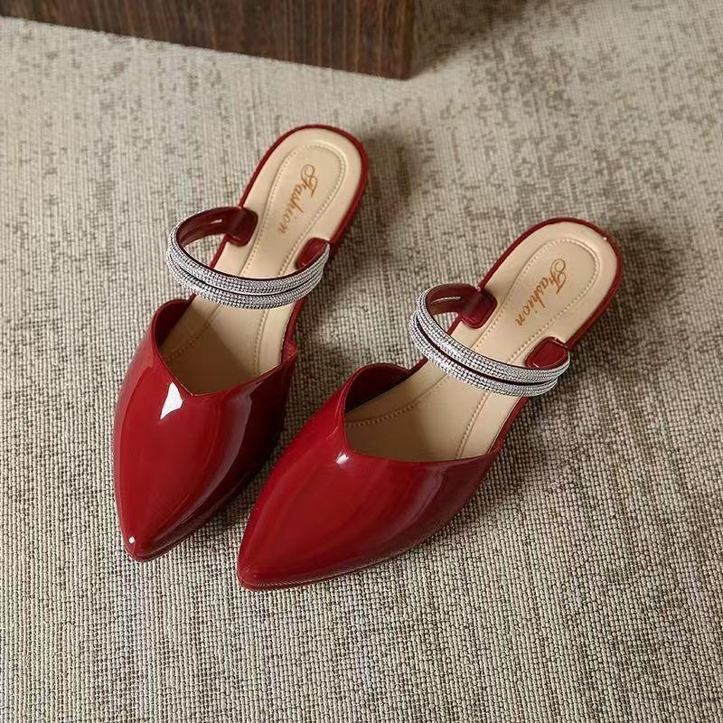 Women's Summer Baotou Flat Sole Half Slippers Soft Sole Waterproof Dual Purpose Outdoor Slip On Slippers Pointed Toe Sandals