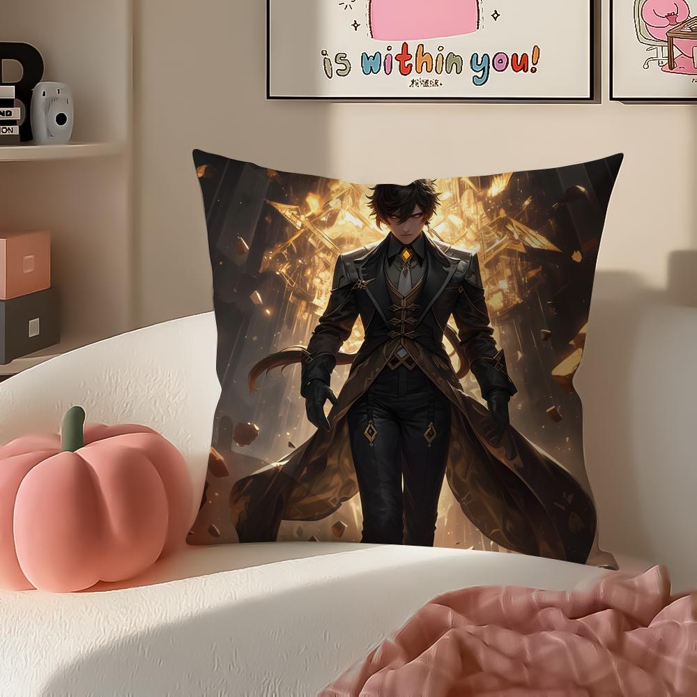 Genshin Zhongli Cushion Cover Pillowcase Short Plush Invisible zipper Room Sofa Cushion Cover