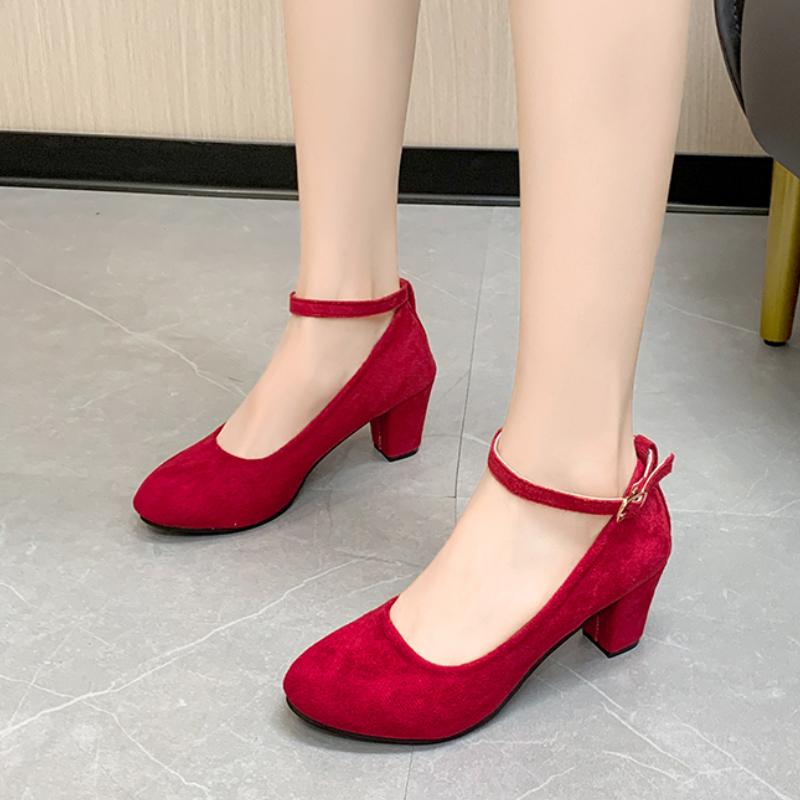 European and American Suede High Heels 2024 New Light Cut One Line Belt Solid Color Luxury Women's Shoes Zapatos De Mujer Pumps