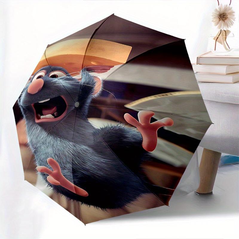 Disney Ratatouille, Automatischer Öffnungs-/Schließschirm mit Käse - Niedlicher Schirm mit süßem Design, Tragbarer 3-fach kompakter Schirm für Männer & Frauen,