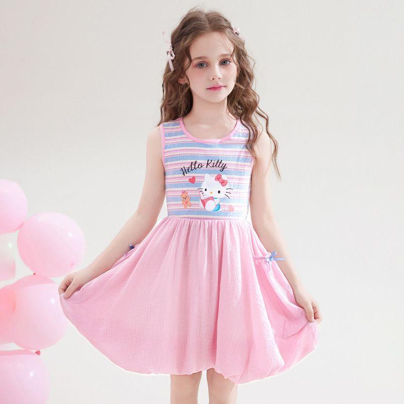 Hello Kitty Girls  Dress Summer Thin Style 2025 New Children s Vest T-Shirt Dress Girls  Summer Clothing Pink 160 cm