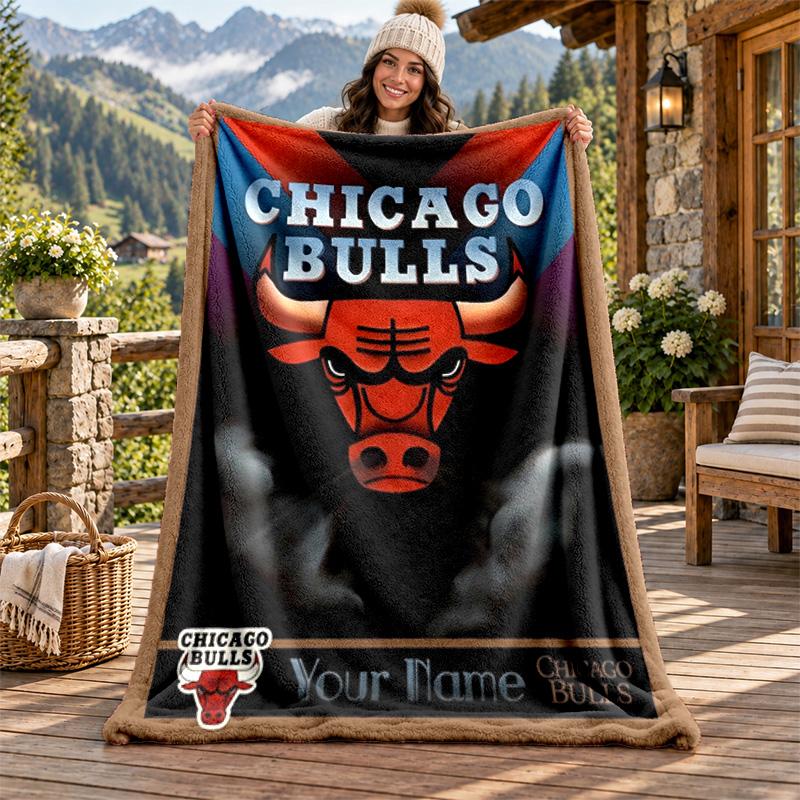 Chicago Bulls Custom Name Flannel Blanket Personalized Soft Warm Plush Throw Blanket Customized Gift for Family Friends
