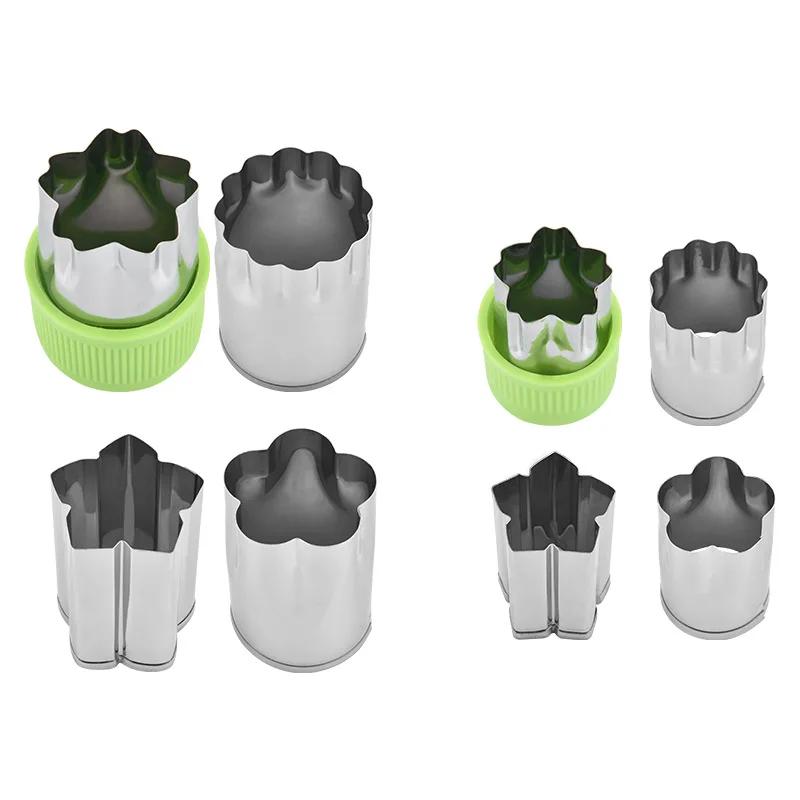 8Pcs/set Vegetables Cutter Set Plastic Handle Mini Pie Cookie Cutters Fruit Pastry Stamp Mold Stainless Steel Fruit Cutting Tool