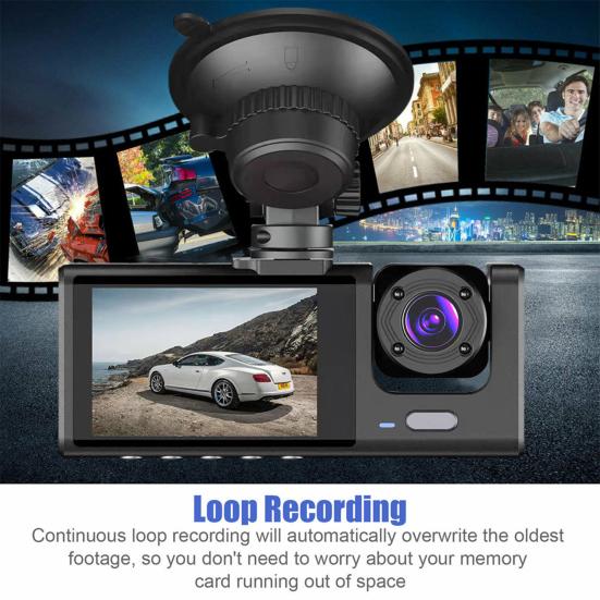 1 Set Car Video Recorder 3 Lenses Night Vision with Power Cable 150mAh USB2.0 DVR ABS Car Dash Cam Front Rear Video Recorder Car Supply