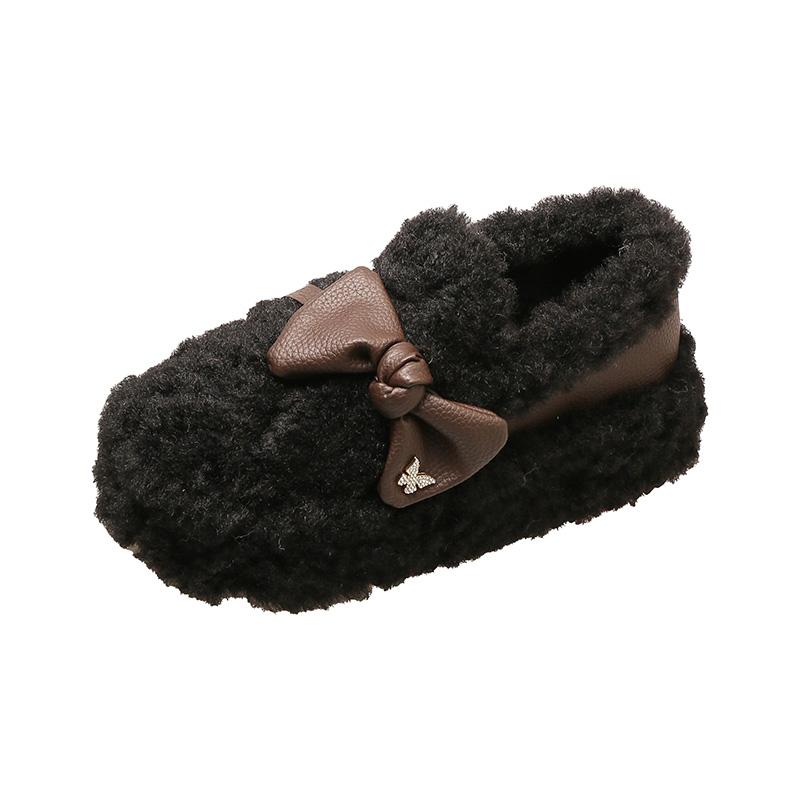 Fashion Women's Thick Flat Shoes Winter New Round Head Deep Mouth Suede Butterfly Knot Anti-slip Wear-resistant Cotton Shoes