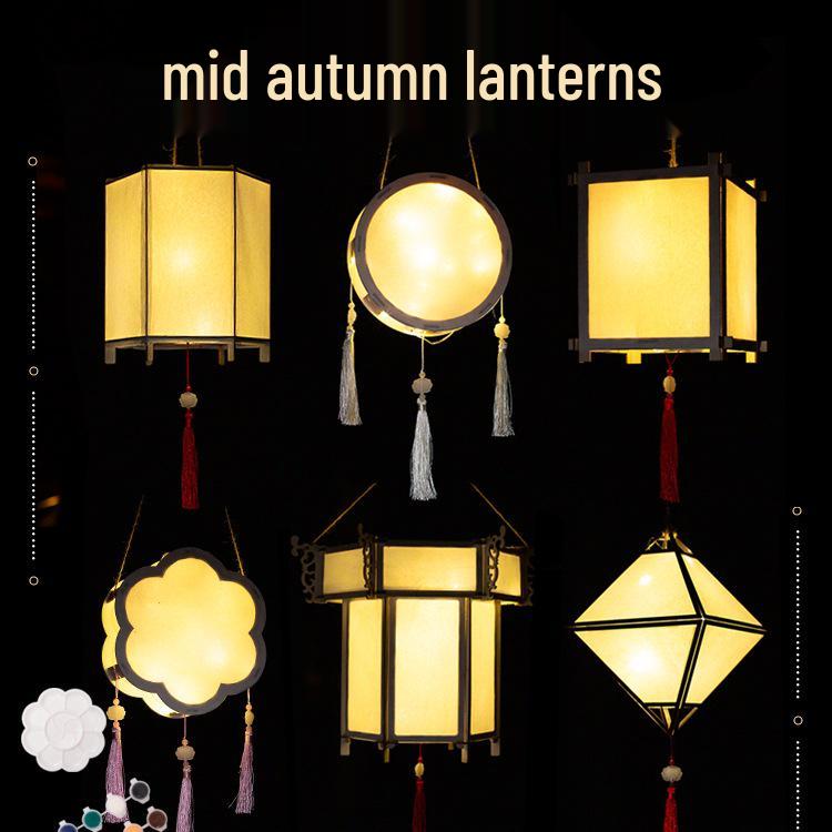 2025 Mid-Autumn Festival DIY Children's Paper Lantern Set - Handcrafted Luminous Xuan Paper Lanterns with Floral and Rabbit Palace Designs