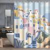 Cartoon Art Geometric Lines House Shower Curtain Washable Dirt-Resistant Shower Head Waterproof Polyester Bath Curtain