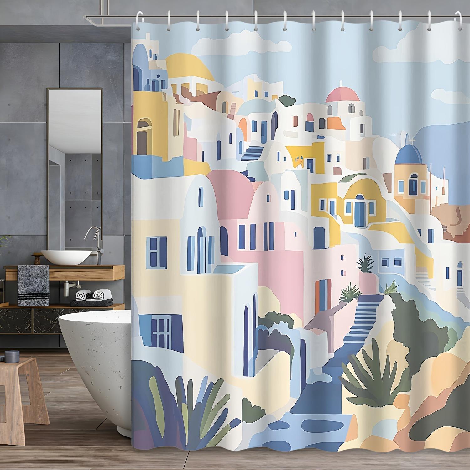 

Cartoon Art Geometric Lines House Shower Curtain Washable Dirt-Resistant Shower Head Waterproof Polyester Bath Curtain W60H190(CM)-1 Pcs