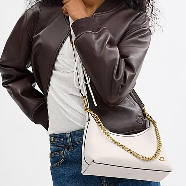 Coach Juliet 25 Logo Chiusura a Zip Borsa a Spalla in Pelle Tote Media Borse da Donna Gesso CW640-B4HA