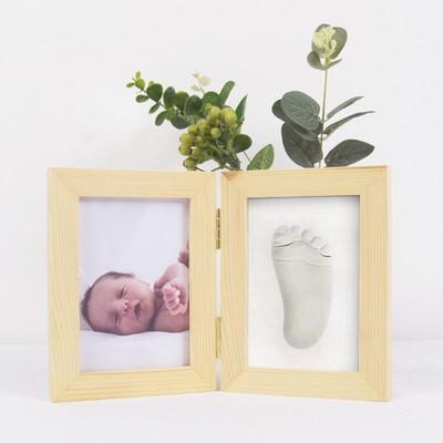 Baby's First Month Wooden Hand & Footprint Clay Frame with Photo Space