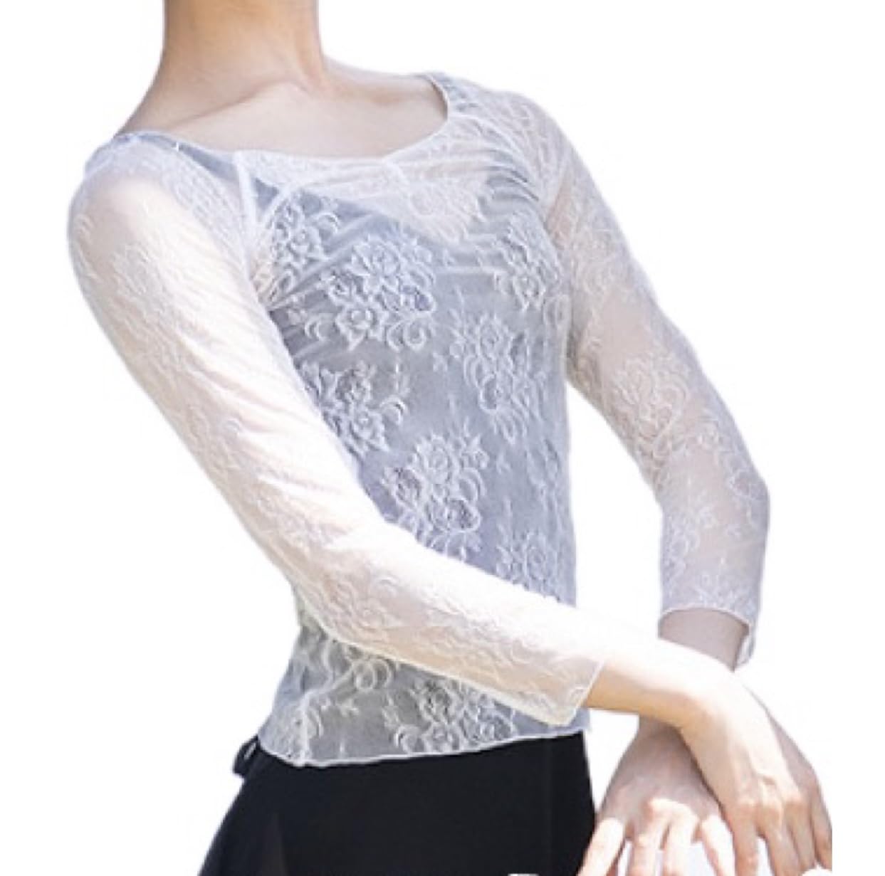 

Ballet Sayori Lace Top, Adult, White, Top, 3/4 Sleeves, Warm-Up (LL)