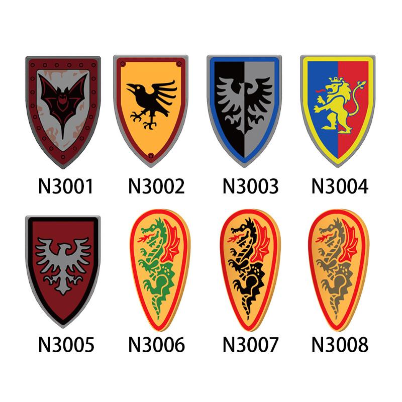 MOC Średniowieczne Wojskowe Klocki Budowlane Mini Klocki Figurki Wojowników Prezenty Kolorowy Nadrukowany Płaszcz Zbroja Tarcza Akcesoria Zabawka DIY