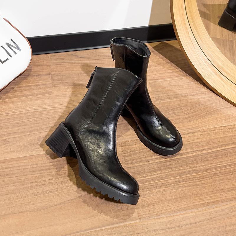 Coarse Heel Martin Boots Autumn/Winter Thick-soled British Short Boots High Heel Oblique Medium Boots