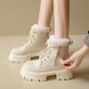 Thick Bottom Motorcycle Winter Boots Women Faux Fur Platform Plush Ankle Boots Woman Outdoor Non-Slip Warm Short Botas Mujer