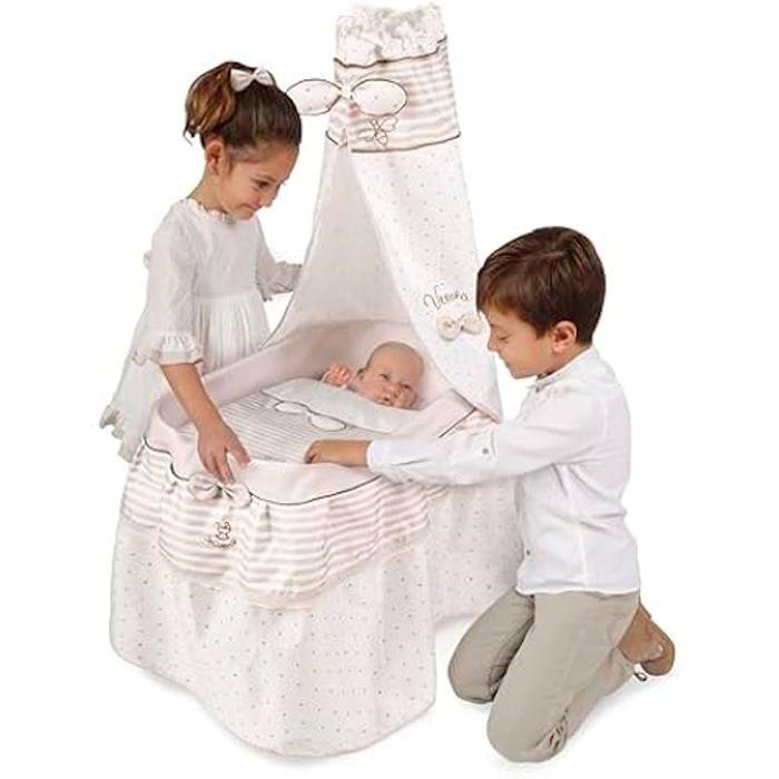 Moses Basket - DE CUEVAS TOYS - Verona - White and Beige - 100 Cm - Special Wheels