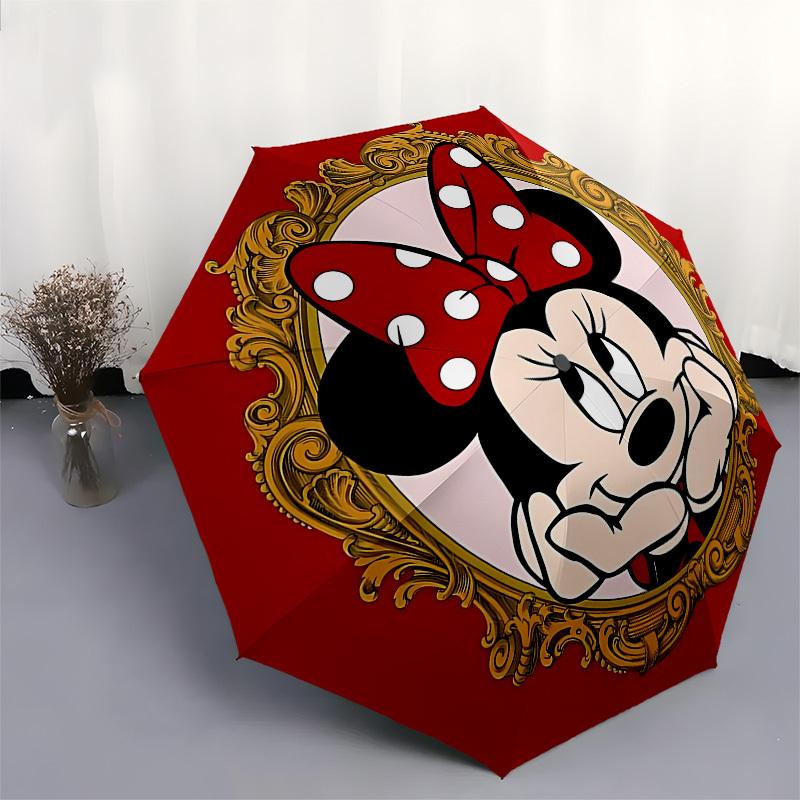 Minnie Mouse Themed Automatic Opening and Closing Umbrella, Brightly Colored 8-rib Portable Umbrella, Suitable for Men and Women, A Perfect Gift for C