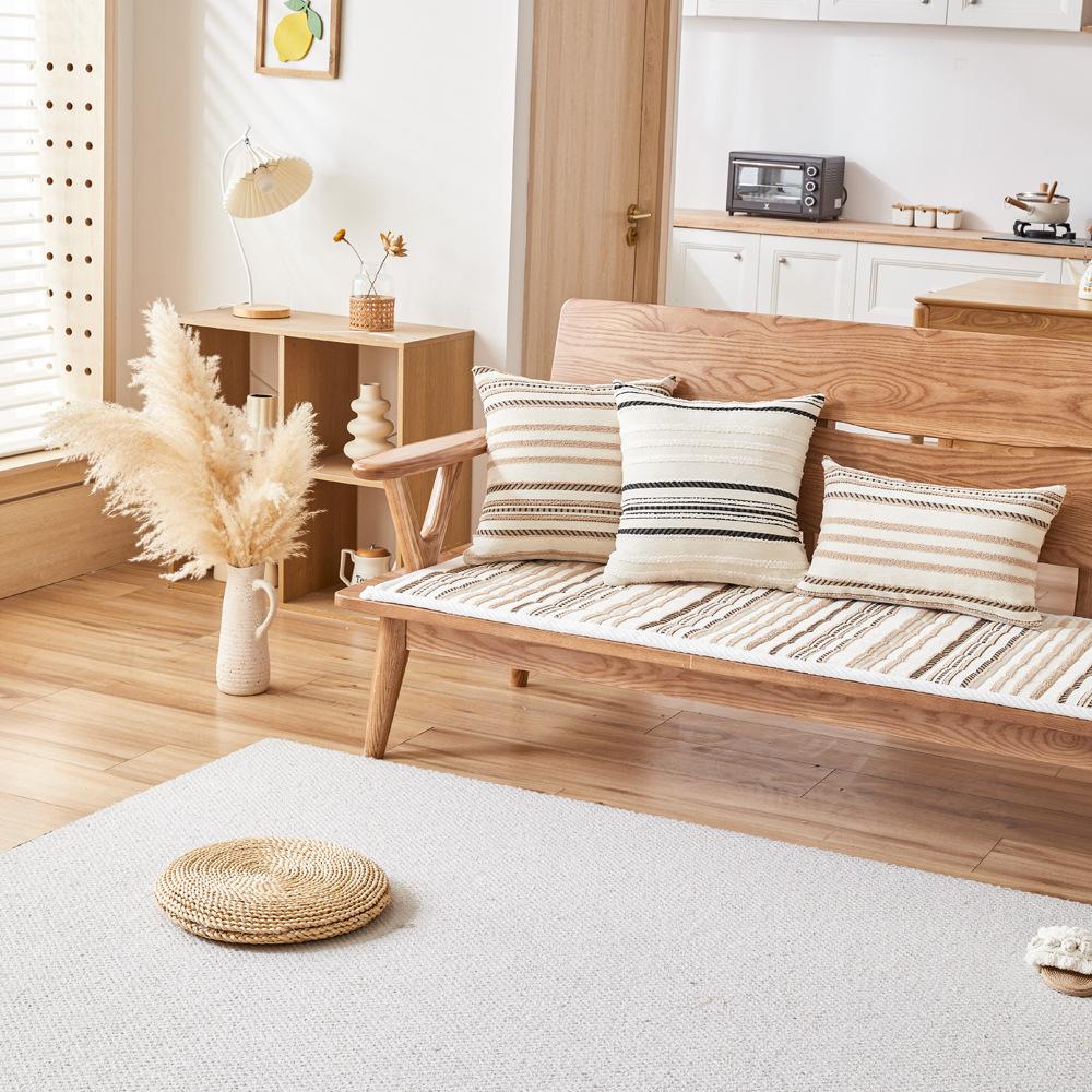 Striped Chenille Plush Sofa Cushion, All-Season Non-Slip Mahogany Solid Wood Seat Cushion, Plush Thickened New Model