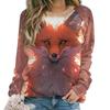 Autumn Lovely Fox Sweatshirts Animal Print Women Casual Streetwear O-Neck Pullovers Harajuku Tops Clothing