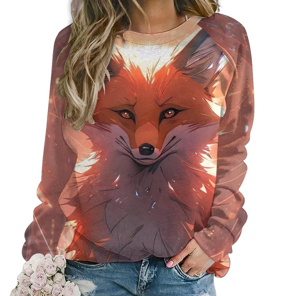 Autumn Lovely Fox Sweatshirts Animal Print Women Casual Streetwear O-Neck Pullovers Harajuku Tops Clothing