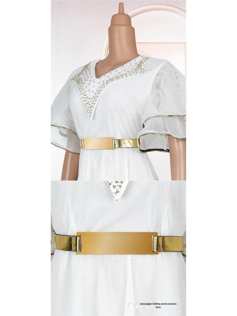 Plus Size V-neck African Women’s Bodycon Dress with Beaded Belt