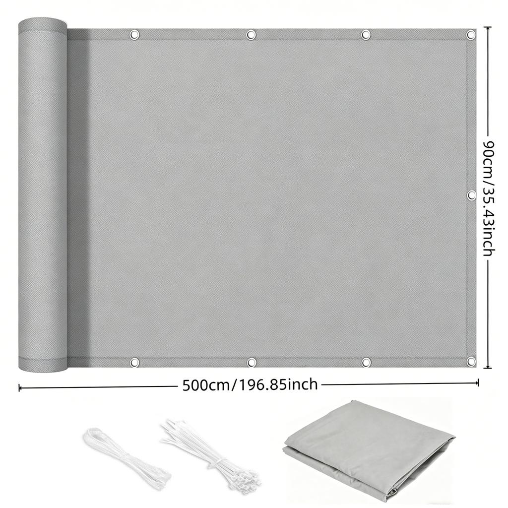 Balcony Privacy Screen, Outdoor Sunshade Fabric, Garden Fence Cover, Apartment Railing Protector with Rope Tie-Downs - Black