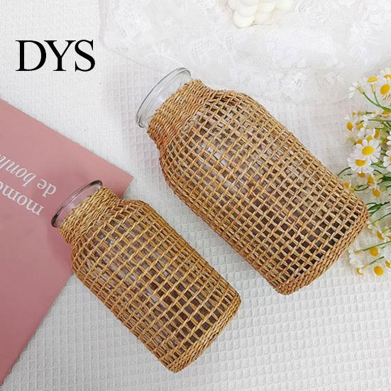 Table Vase Flower Handmade Straw Woven Anti-broken Japanese Style Glass Plant Pot Decoration Scene Layout Prop