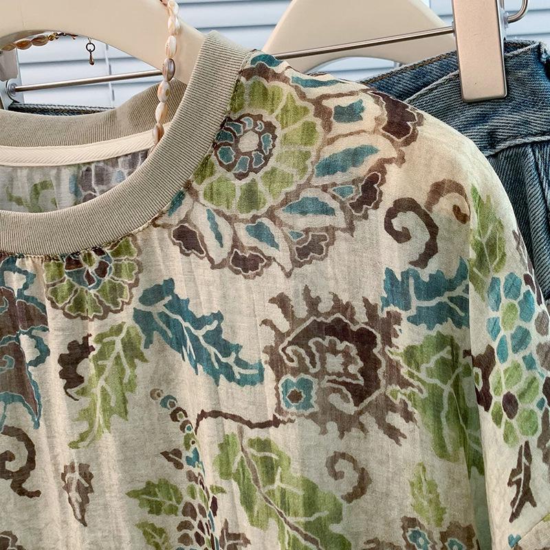 T-shirt da Donna a Maniche Corte, Stampa Retro, Vestibilità Larga, Cotone – Casual, Comoda, Alla Moda