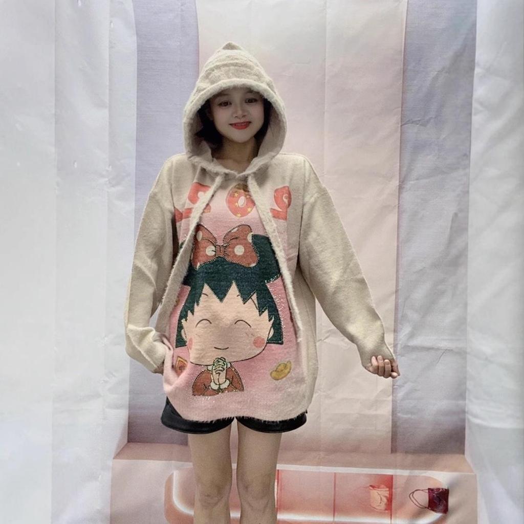 European Plus Size Bun Print Hooded Pullover Sweater - Autumn/Winter 2024 Mink Velvet Knit