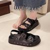 Mode Damen Plateau-Sandalen Luxus Leder-Sandalen Sommer Neue Römische Sandalen für Damen Lässige Strand-Sandalen Nieten Flache Halbschuhe