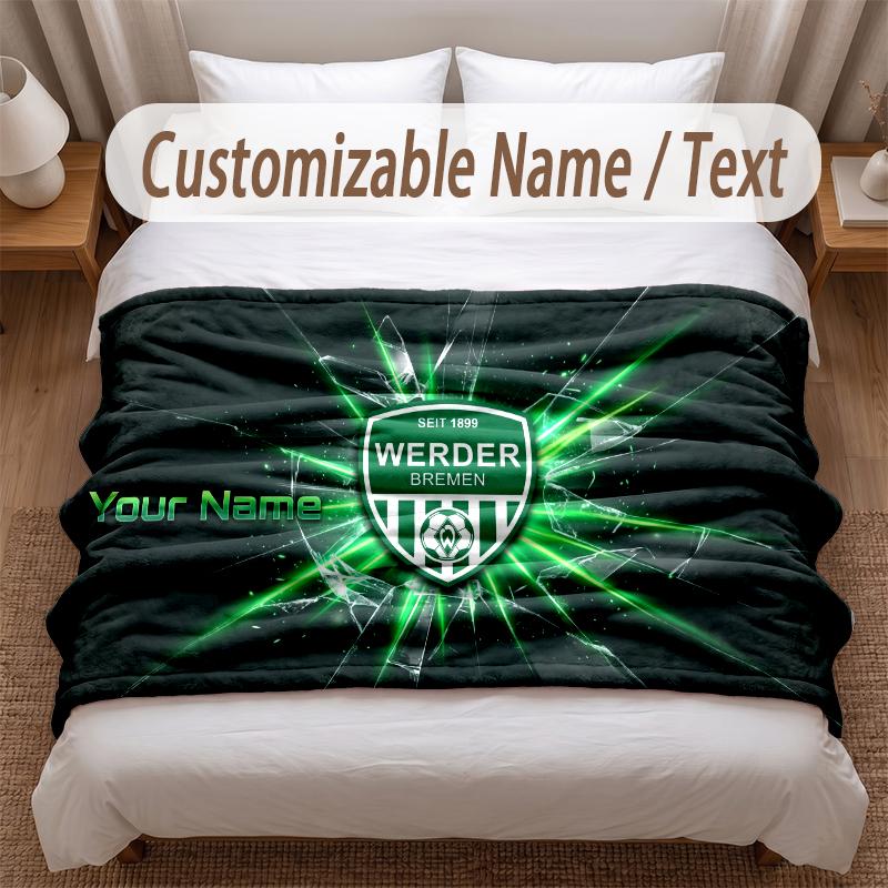 Werder Bremen FC Printed Flannel Blanket Custom Name Text Soft Warm Throw For Bedroom Holiday Gift