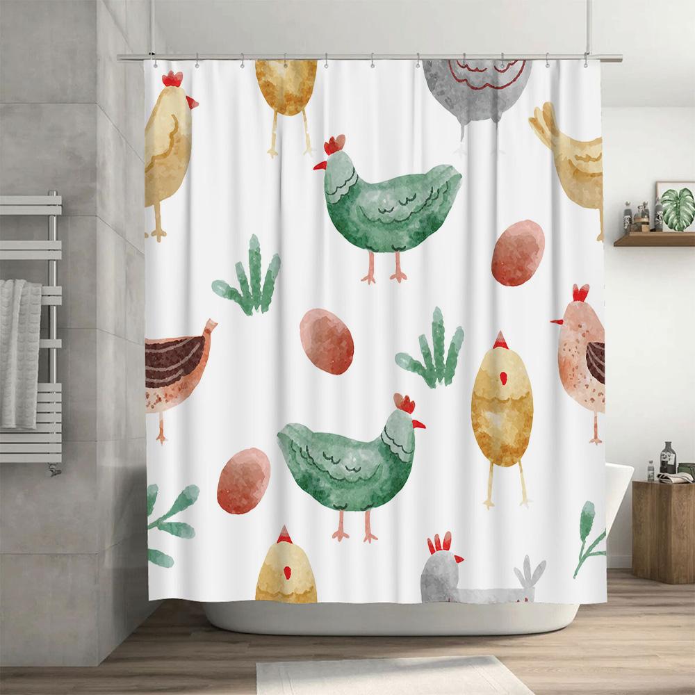 Chicken Pattern Shower Curtain Farmhouse Decor Bath Liner For Bathroom Accessories White Waterproof 72X84 Inches